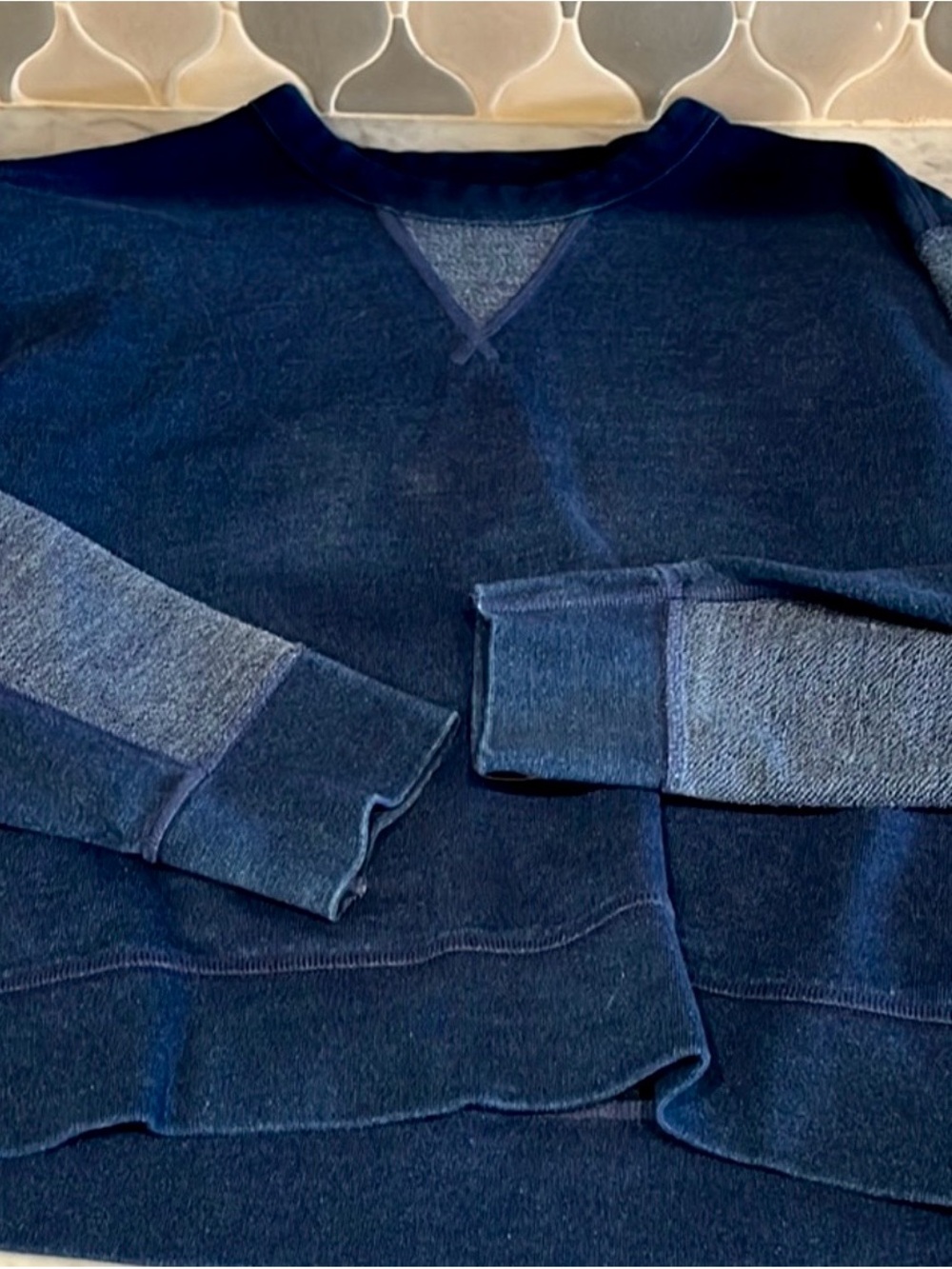 rag & bone Two-Tone Navy Blue Crewneck Sweatshirt